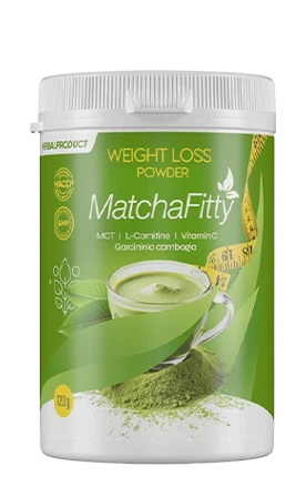 Envase de MatchaFitty, polvo para perder peso